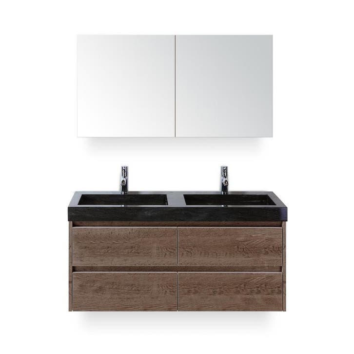 Dante Badmeubelset 120 cm - Tabacco - Wastafel Hardsteen Wit, Huis en Inrichting, Badkamer | Badkamermeubels, Ophalen of Verzenden
