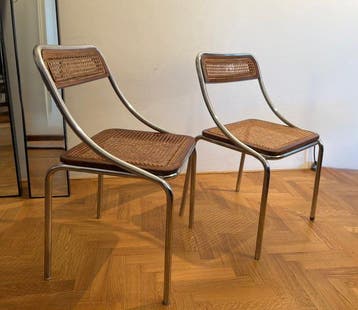 Stoel - Hout, Staal - Set van twee stoelen van chromen