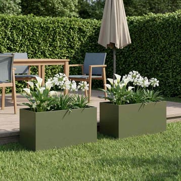 vidaXL Plantenbak 2 st Olijfgroen 80 x 50 x 50 cm, Verzenden, Minder dan 60 cm, Nieuw, Metaal