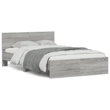 vidaXL Bedframe met hoofdeinde en LED grijs sonoma eiken, Verzenden, 140 cm, 200 cm, Grijs