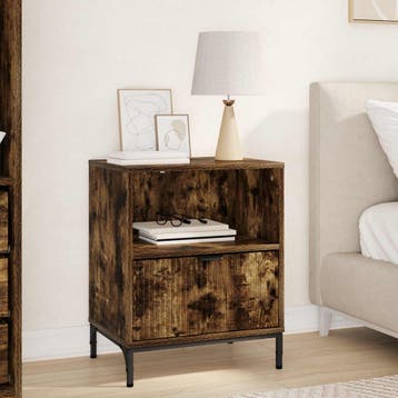 vidaXL Nachtkastje Gerookt eiken 49 x 36 x 61 cm Bewerkt, Huis en Inrichting, Slaapkamer | Nachtkastjes, Minder dan 45 cm, Verzenden