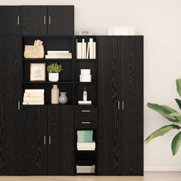 vidaXL Boekenkast met lade Zwart Eiken 30 x 42.4 x 185.2 cm, Huis en Inrichting, Minder dan 50 cm, Verzenden, Nieuw, Minder dan 100 cm