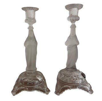 Kandelaar (2) - Glas - Stijl Val St Lambert - 29 cm