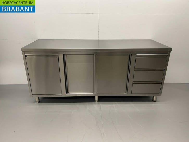 RVS Werkkast Kast Werktafel 2 schuifdeuren en 3 laden en, Zakelijke goederen, Horeca | Keukenapparatuur, Nieuw in verpakking, Ophalen of Verzenden