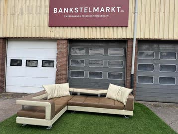 Hoekbank FORMENTI design  bankstel bruin/creme leer, Huis en Inrichting, Design, Hoekbank, Vierpersoons of meer, Leer