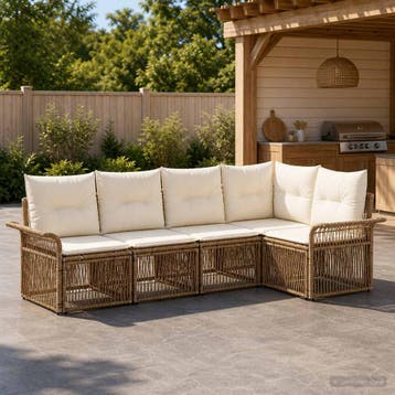 vidaXL Tuinbankenset 5 st Beige poly rattan, Verzenden, Nieuw, 5 zitplaatsen