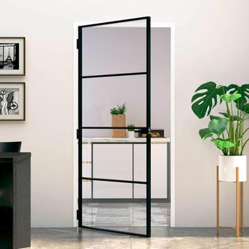 vidaXL Binnendeur 93x201,5 cm gehard glas en aluminium smal, Verzenden, Nieuw