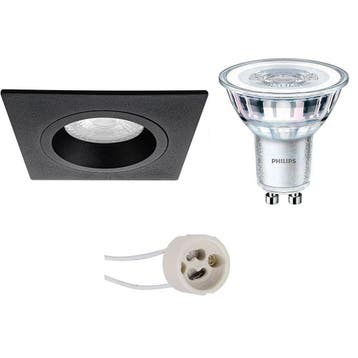 GU10 Inbouwspot Set - Mat Zwart - Inbouw Vierkant - Philips, Ophalen of Verzenden, Nieuw, Plafondspot of Wandspot