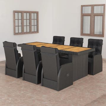 vidaXL 7-delige Tuinset met kussens poly rattan zwart, Verzenden, Nieuw, 6 zitplaatsen, Tuinset