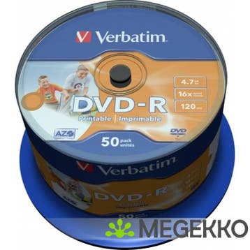 Verbatim DVD-R 16X 50st. Cakebox Printable, Computers en Software, Verzenden, Nieuw, Verbatim