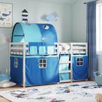 vidaXL Stapelbed met gordijnen 75x190 cm massief grenenhout, Verzenden, Nieuw, Blauw, Hout