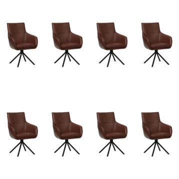 Set van 8 Leren draaibare eetkamerstoelen Fancy - Granada, Ophalen of Verzenden, Nieuw, Leer
