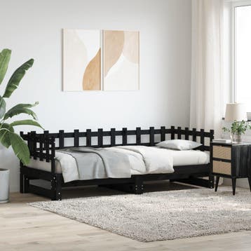vidaXL Slaapbank uitschuifbaar 2x(80x200) cm massief, Eenpersoons, Verzenden, Zwart, Nieuw