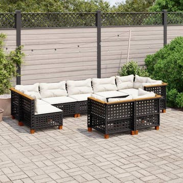 vidaXL 9-delige Loungeset met kussens poly rattan zwart, Verzenden, Nieuw, Loungeset