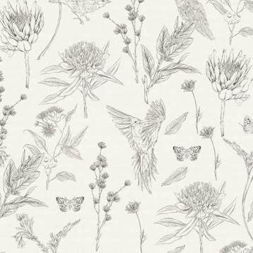 Profhome 394292-GU Vogels behang bloemen mat wit zwart 5,33, Verzenden