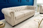 Chesterfield 3-zitsbank 200cm fluweel champagne 3-zits met, Huis en Inrichting, Banken | Bankstellen, Ophalen of Verzenden, Nieuw