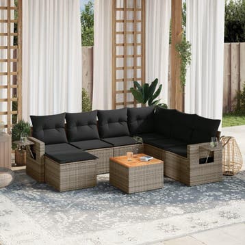 vidaXL 8-delige Loungeset met kussens poly rattan grijs, Verzenden, Nieuw, Loungeset