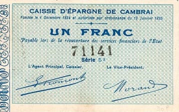 5 Francs France Komitat 59 Cambrai Sparkasse 1 Frank 1835, Postzegels en Munten, Verzenden