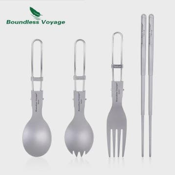 Titanium Camping Bestek Set - Opvouwbaar Lepel, Vork, Spork, Verzenden, Nieuw
