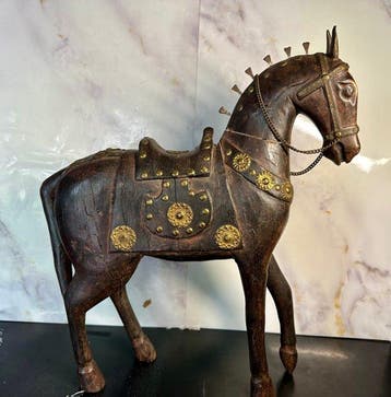 sculptuur, Cavallo in legno - 40 cm - Hout, Antiek en Kunst