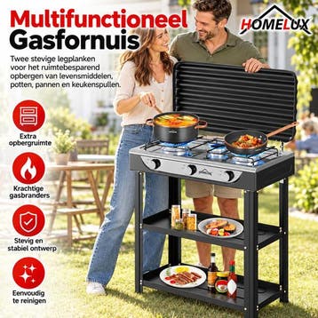 multifunctioneel 3-pits gasfornuis met 3 legplanken, Witgoed en Apparatuur, Nieuw, 3 kookzones of minder, Ophalen of Verzenden