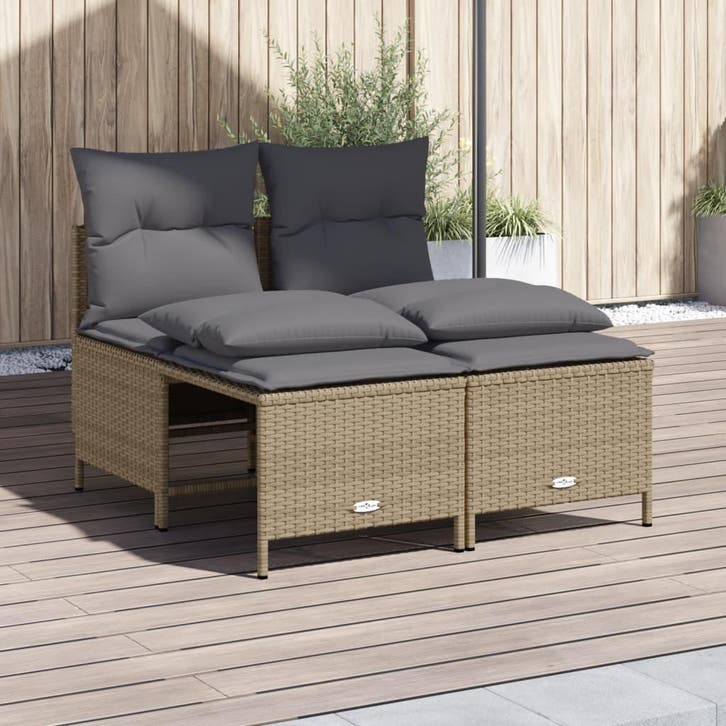 vidaXL 4-delige Loungeset met kussens poly rattan beige, Tuin en Terras, Tuinsets en Loungesets, Loungeset, Nieuw, Rotan, Verzenden