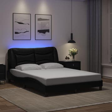vidaXL Bedframe met LED zonder matras Hvar zwart 120x200, Overige materialen, Verzenden, Zwart, Nieuw