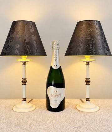 Tafellamp (2) - Diner lamps - Messing, Staal, Textiel - Set