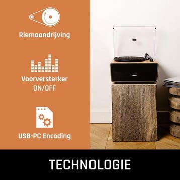 Platenspeler met speakers - Bluetooth - Auto-stop - Bruin -, Verzenden, Zo goed als nieuw