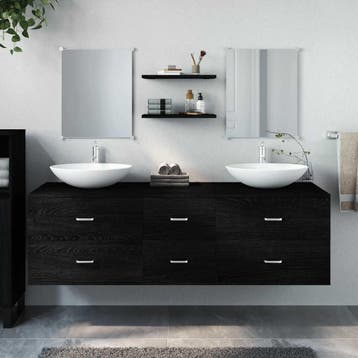vidaXL 5-delige Badkamermeubelset bewerkt hout zwart, Verzenden, Nieuw, Overige typen