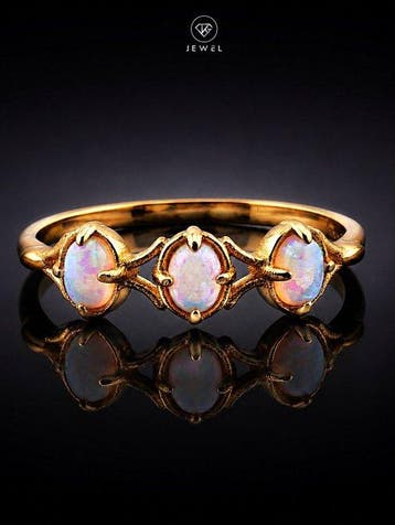 Australische stijl opaalring - 925 zilver - drie-stenen
