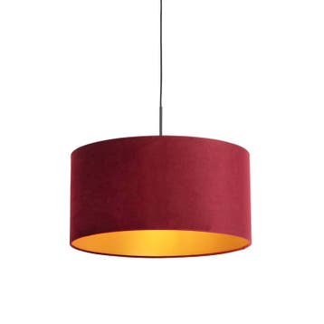 Hanglamp met velours kap rood met goud 50 cm - Combi, Verzenden, Nieuw, Modern