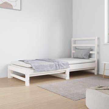 vidaXL Slaapbank uitschuifbaar massief grenenhout wit, 90 cm, Eenpersoons, Verzenden, Wit