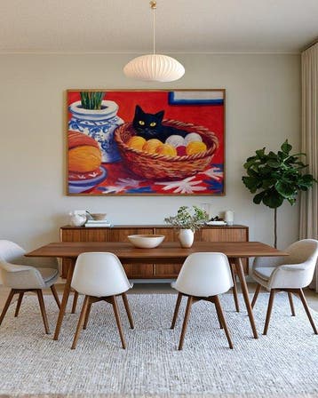 E. García - Gato negro sobre fondo rojo XL