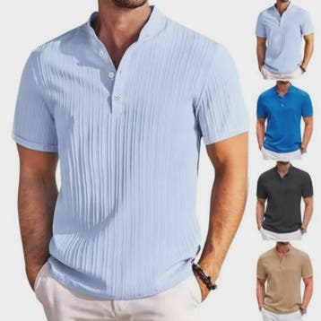 Herenshirt van Katoen en Linnen met Opstaande Kraag - Casual, Verzenden, Nieuw