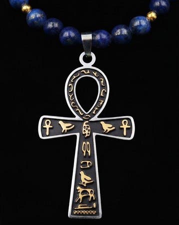 Lapis lazuli - Egyptische halsketting - Ankh-kruis van de