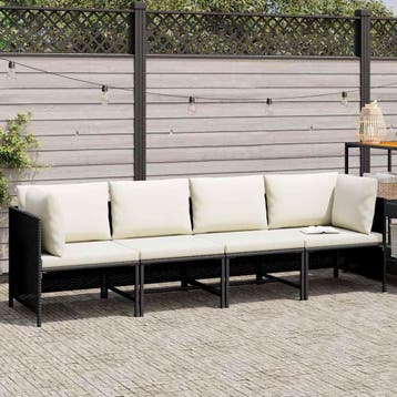 vidaXL Tuinbank 4-zits met kussens poly rattan zwart, Verzenden, Nieuw, Rotan