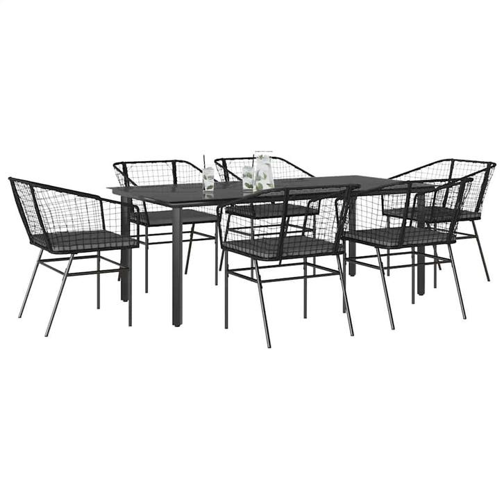 vidaXL 7-delige Tuinset met kussens poly rattan glas zwart, Tuin en Terras, Tuinsets en Loungesets, Tuinset, Nieuw, 6 zitplaatsen
