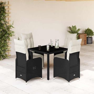 vidaXL 5-delige Bistroset met kussens poly rattan zwart, Tuin en Terras, Verzenden, Nieuw, 4 zitplaatsen
