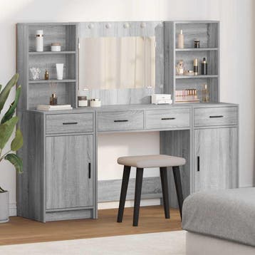 vidaXL Make-up tafel set met LED 3 st Grijs Sonoma Bewerkt, Verzenden, Nieuw
