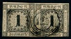 Baden 1851 - Zeldzaam paar 1 Kr. zwart op sämisch met betere, Gestempeld