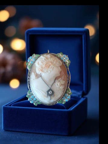 Cameo - 14 karaat Witgoud - Diamant - Habille Cameo met