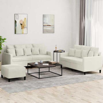 vidaXL 3-delige Loungeset met kussens fluweel crèmekleurig, Huis en Inrichting, Banken | Bankstellen, Verzenden, 150 tot 200 cm