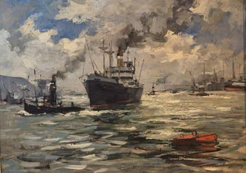 Jan Korthals (1916- 1972) - Drukte op het IJ