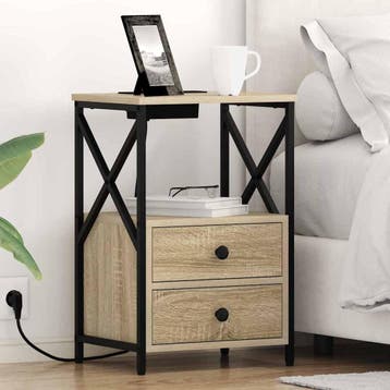 vidaXL Nachtkastje 2 st Sonoma Eiken 40 x 31 x 60 cm Bewerkt, Minder dan 45 cm, Verzenden, Nieuw, 55 tot 70 cm