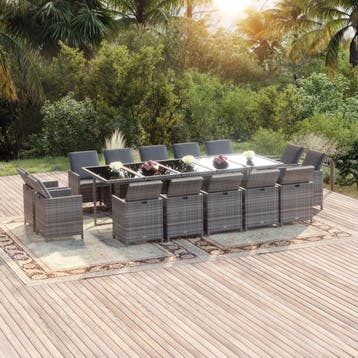vidaXL 15-delige Tuinset met kussens poly rattan grijs, Verzenden, Nieuw, Tuinset