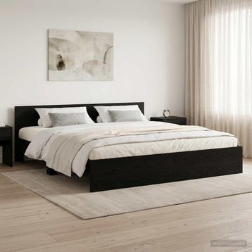 vidaXL Bedframe met hoofdbord Zwart eiken 200 x 200 cm, Verzenden, Zwart, Hout, Nieuw