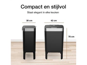 Loftey Prullenbak (2023) - 60L - Push/Touch - Zwart/RVS, Verzenden, Nieuw