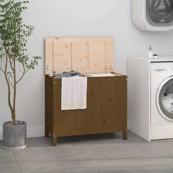 vidaXL Wasmand 88,5x44x76 cm massief grenenhout honingbruin, Verzenden, Nieuw