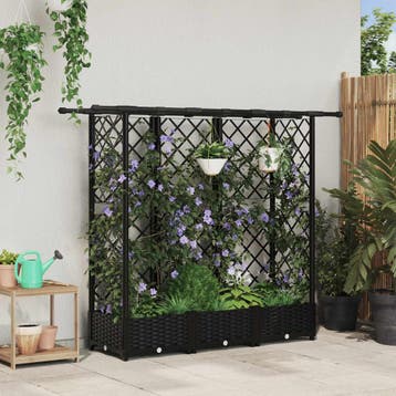 vidaXL Verhoogd Bed met Trellis en Dak Zwart 164 x 40 x 121, Verzenden, Nieuw, Minder dan 60 cm, 60 cm of meer